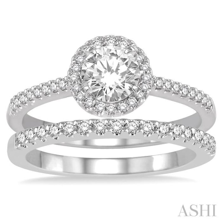 Round Shape Halo Diamond Wedding Set