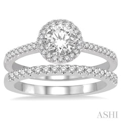 Round Shape Halo Diamond Wedding Set