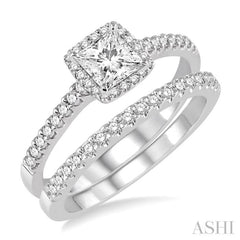 Princess Shape Halo Diamond Wedding Set