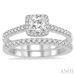 Princess Shape Halo Diamond Wedding Set