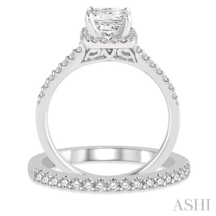 Princess Shape Halo Diamond Wedding Set