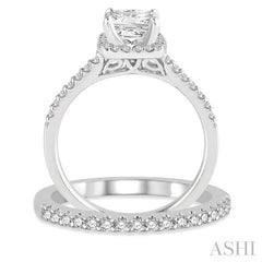 Princess Shape Halo Diamond Wedding Set