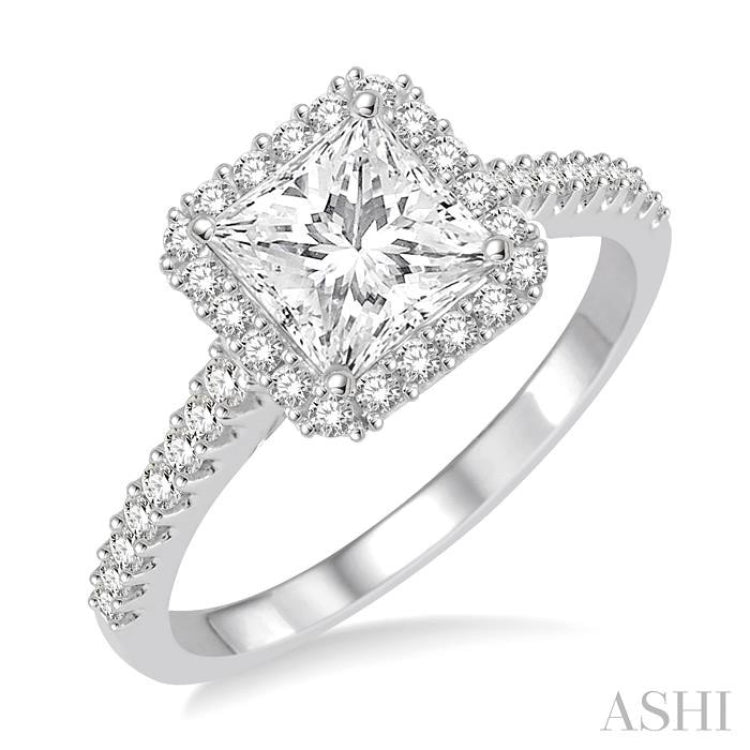 Princess Shape Semi-Mount Halo Diamond Engagement Ring