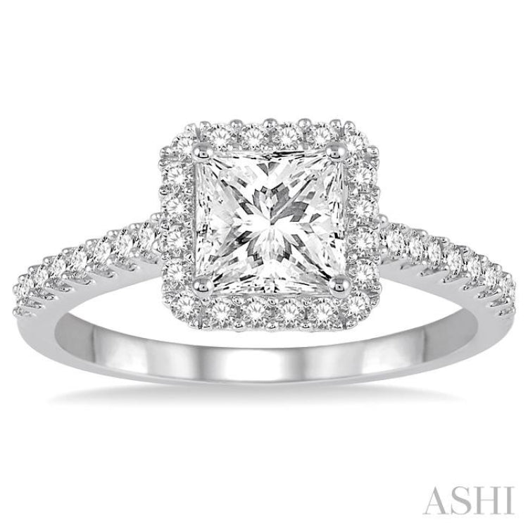 Princess Shape Semi-Mount Halo Diamond Engagement Ring