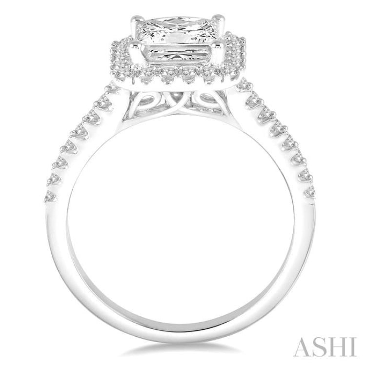 Princess Shape Semi-Mount Halo Diamond Engagement Ring