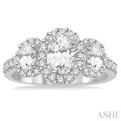 Oval Shape Past Present & Future Semi-Mount Halo Diamond Engagement Ring