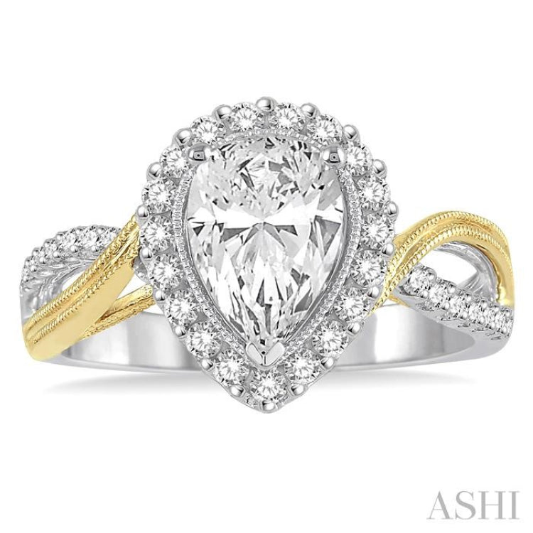 Pear Shape Semi-Mount Halo Diamond Engagement Ring