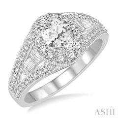 Oval Shape Semi-Mount Halo Diamond Engagement Ring