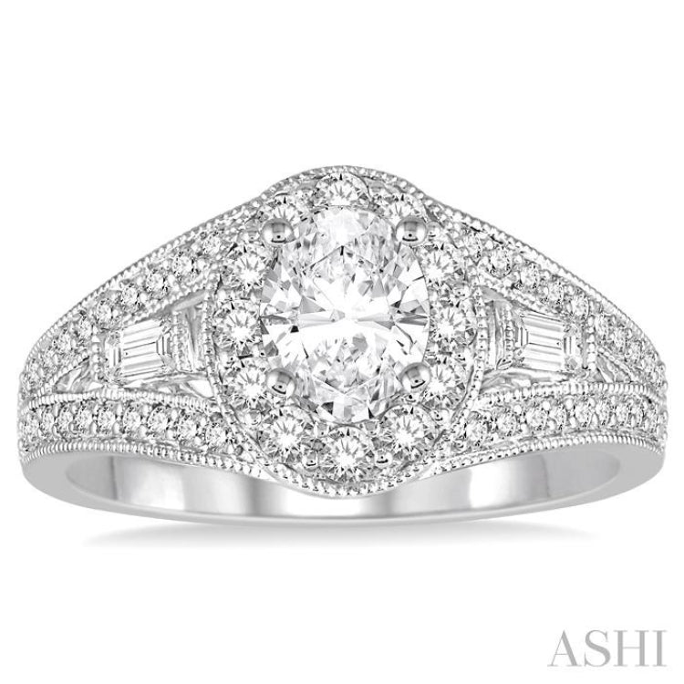 Oval Shape Semi-Mount Halo Diamond Engagement Ring