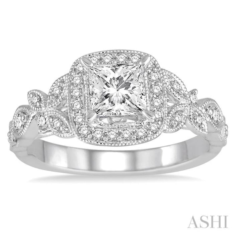 Princess Shape Semi-Mount Halo Diamond Engagement Ring