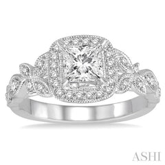 Princess Shape Semi-Mount Halo Diamond Engagement Ring