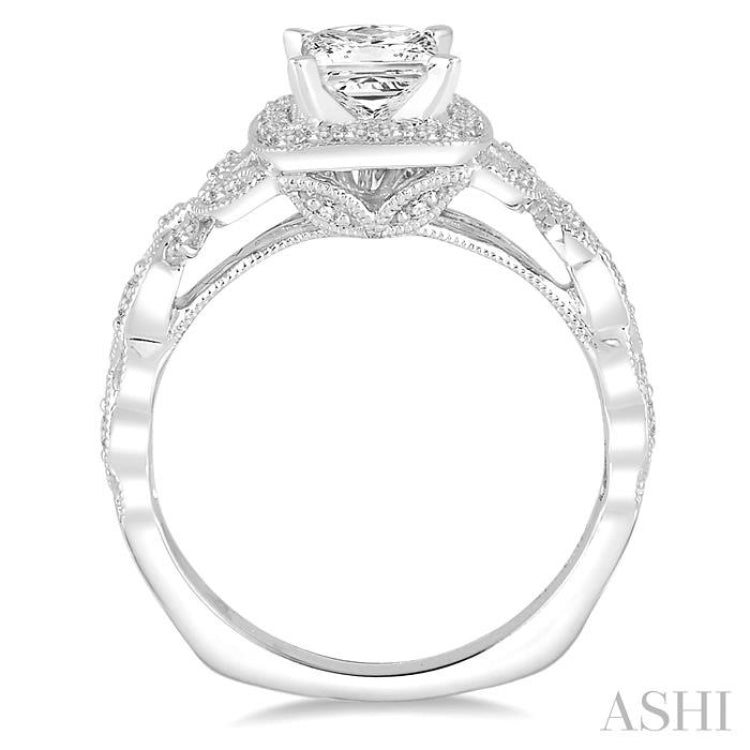 Princess Shape Semi-Mount Halo Diamond Engagement Ring