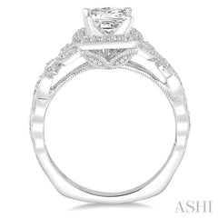 Princess Shape Semi-Mount Halo Diamond Engagement Ring