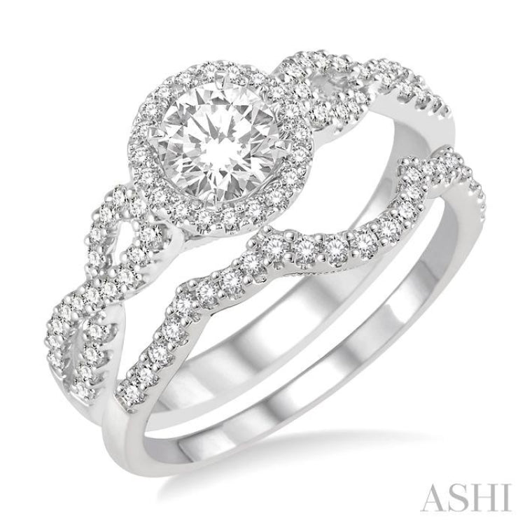 Round Shape Halo Diamond Wedding Set