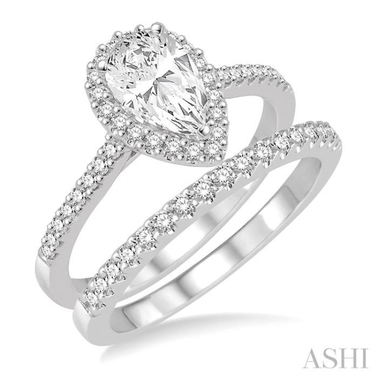 Pear Shape Halo Diamond Wedding Set