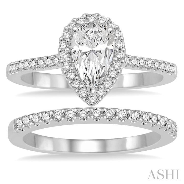 Pear Shape Halo Diamond Wedding Set