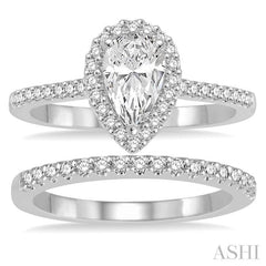 Pear Shape Halo Diamond Wedding Set