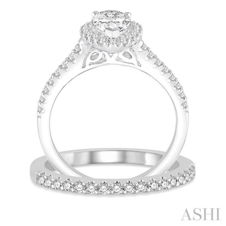 Pear Shape Halo Diamond Wedding Set