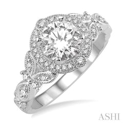 Round Shape Semi-Mount Halo Diamond Engagement Ring