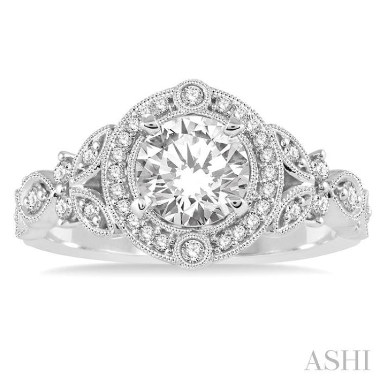 Round Shape Semi-Mount Halo Diamond Engagement Ring