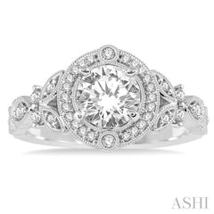 Round Shape Semi-Mount Halo Diamond Engagement Ring