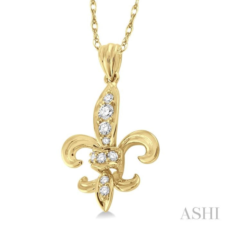 1/6 ctw Round Cut Diamond Fleur De Lis Pendant in 14K Yellow Gold with Chain