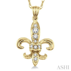 1/6 ctw Round Cut Diamond Fleur De Lis Pendant in 14K Yellow Gold with Chain