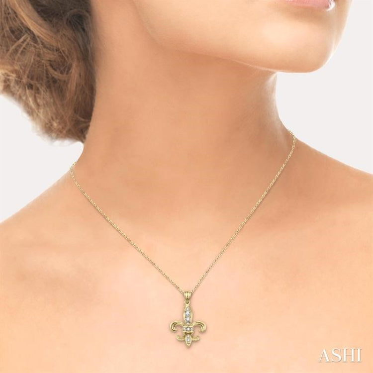 1/6 ctw Round Cut Diamond Fleur De Lis Pendant in 14K Yellow Gold with Chain