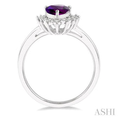 9x6 MM Pear Shape Amethyst and 1/10 Ctw Round Cut Diamond Semi-Precious Ring in 10K White Gold