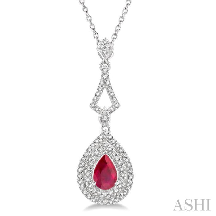 Pear Shape Gemstone & Halo Diamond Pendant