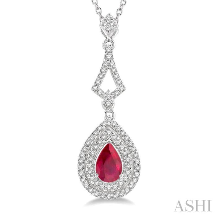 Pear Shape Gemstone & Halo Diamond Pendant