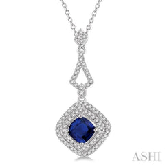 Cushion Shape Gemstone & Halo Diamond Pendant