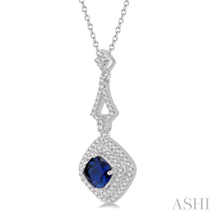 Cushion Shape Gemstone & Halo Diamond Pendant