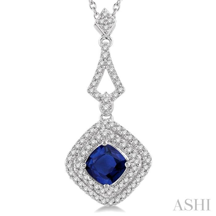 Cushion Shape Gemstone & Halo Diamond Pendant