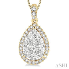 Pear Shape Halo Lovebright Essential Diamond Pendant