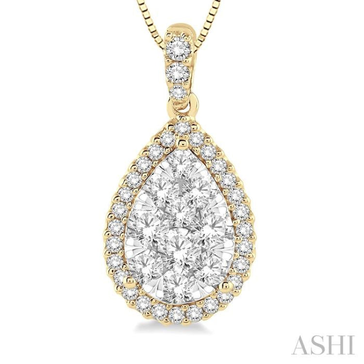 1/2 Ctw Pear Shape Diamond Lovebright Pendant in 14K Yellow and White Gold with Chain