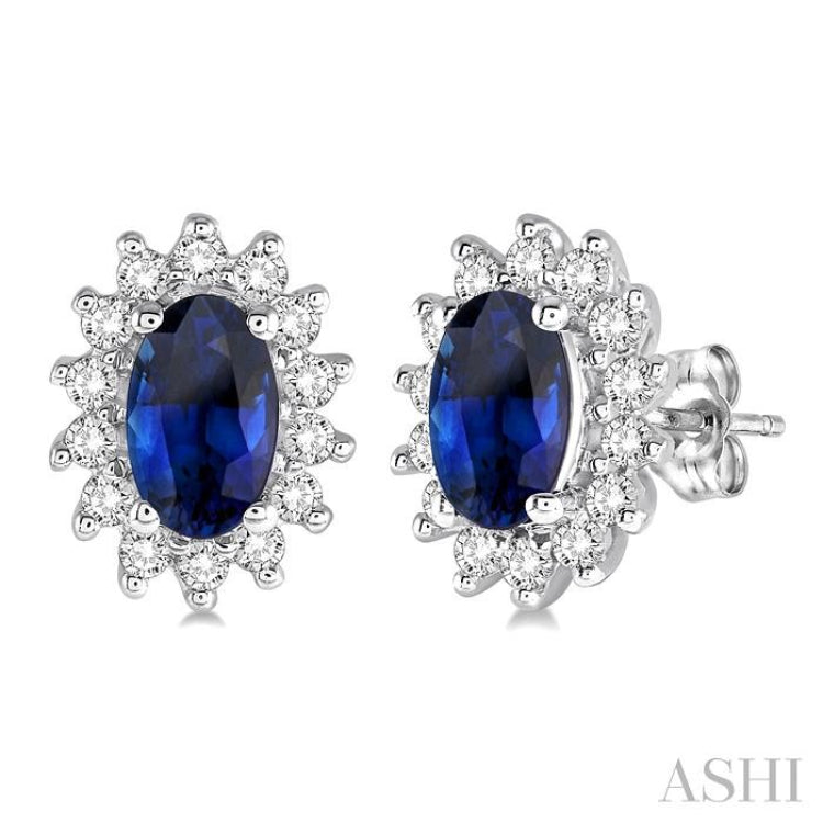 Oval Shape Gemstone & Halo Diamond Earrings