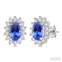 Oval Shape Gemstone & Halo Diamond Earrings