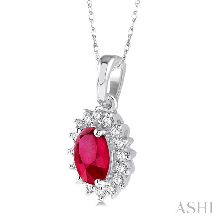 Oval Shape Gemstone & Halo Diamond Pendant