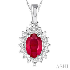 Oval Shape Gemstone & Halo Diamond Pendant