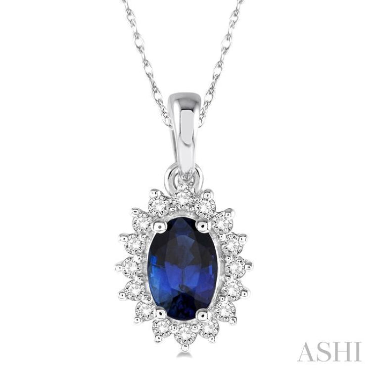 Oval Shape Gemstone & Halo Diamond Pendant