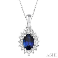 Oval Shape Gemstone & Halo Diamond Pendant