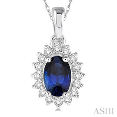 Oval Shape Gemstone & Halo Diamond Pendant