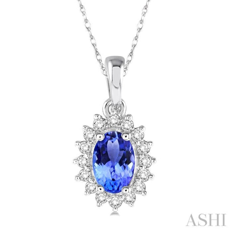 Oval Shape Gemstone & Halo Diamond Pendant