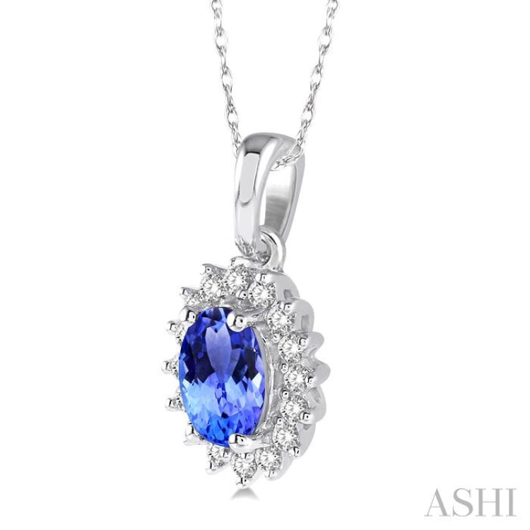 Oval Shape Gemstone & Halo Diamond Pendant