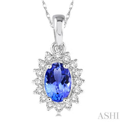 Oval Shape Gemstone & Halo Diamond Pendant