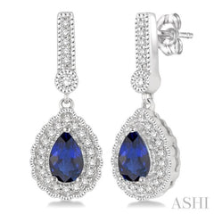 Pear Shape Gemstone & Halo Diamond Earrings