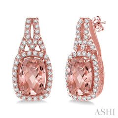 Cushion Shape Gemstone & Halo Diamond Earrings