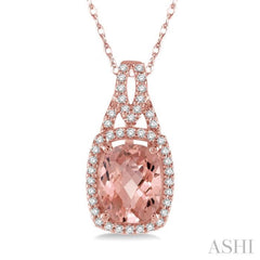 Cushion Shape Gemstone & Halo Diamond Pendant