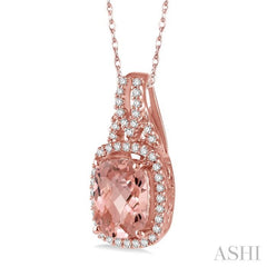 Cushion Shape Gemstone & Halo Diamond Pendant